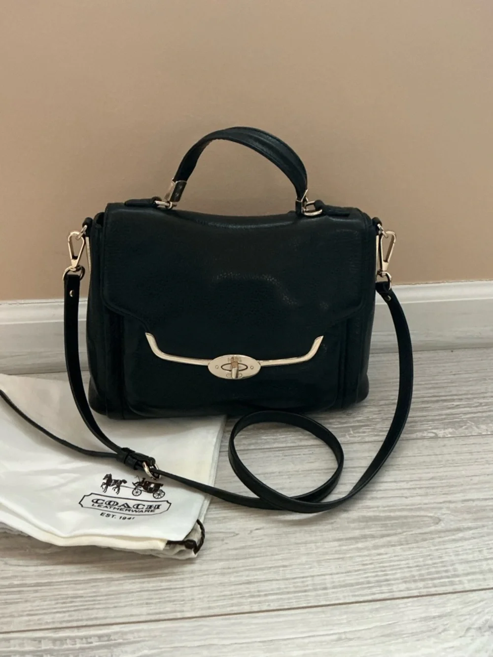 Coach Black Leather Satchel with Gold Hardware - Picture 1 of 9